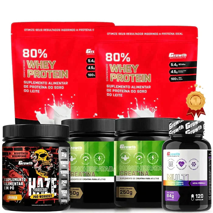 ( ÚLTIMO DIA DE PROMOÇÃO ) - Kit 2 Whey 1KG +2 Creatinas 250g +Pré-Treino Haze 300g +Multivitamínico 120caps